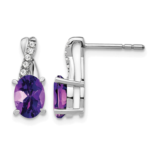 14k White Gold Amethyst and Diamond Earrings, 13.6 x 5.25mm