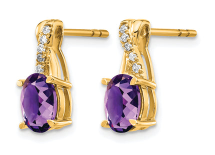 14k Amethyst and Diamond Earrings, 13.6 x 5.25mm