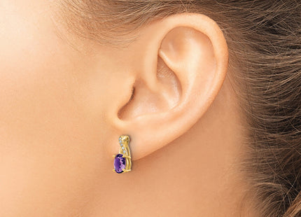 14k Amethyst and Diamond Earrings, 13.6 x 5.25mm