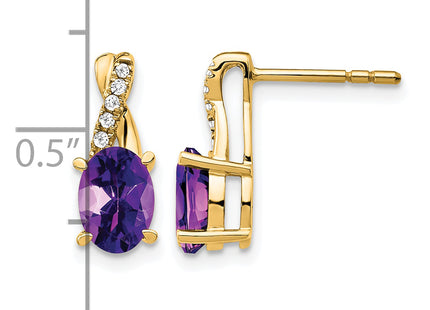 14k Amethyst and Diamond Earrings, 13.6 x 5.25mm