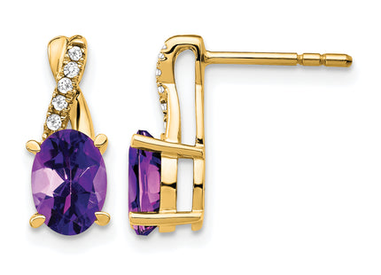14k Amethyst and Diamond Earrings, 13.6 x 5.25mm