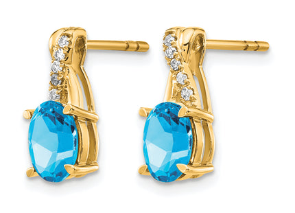 14K Blue Topaz and Diamond Earrings, 13.6 x 5.25mm