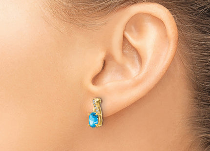 14K Blue Topaz and Diamond Earrings, 13.6 x 5.25mm