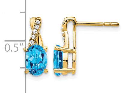 14K Blue Topaz and Diamond Earrings, 13.6 x 5.25mm