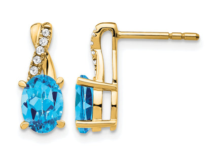 14K Blue Topaz and Diamond Earrings, 13.6 x 5.25mm