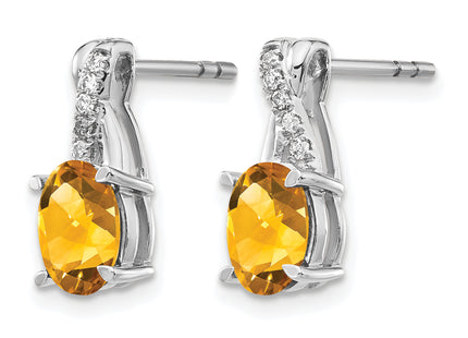 14k White Gold Citrine and Diamond Earrings, 13.6 x 5.25mm