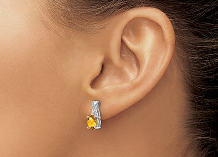 14k White Gold Citrine and Diamond Earrings, 13.6 x 5.25mm