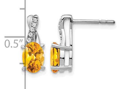 14k White Gold Citrine and Diamond Earrings, 13.6 x 5.25mm