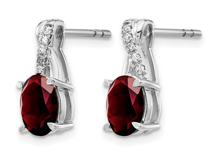 14k White Gold Garnet and Diamond Earrings, 13.6 x 5.25mm