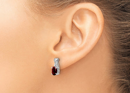 14k White Gold Garnet and Diamond Earrings, 13.6 x 5.25mm