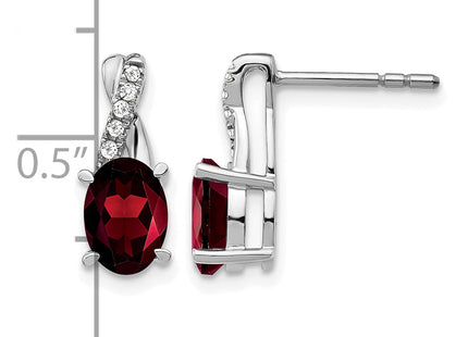 14k White Gold Garnet and Diamond Earrings, 13.6 x 5.25mm