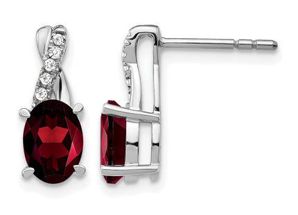 14k White Gold Garnet and Diamond Earrings, 13.6 x 5.25mm