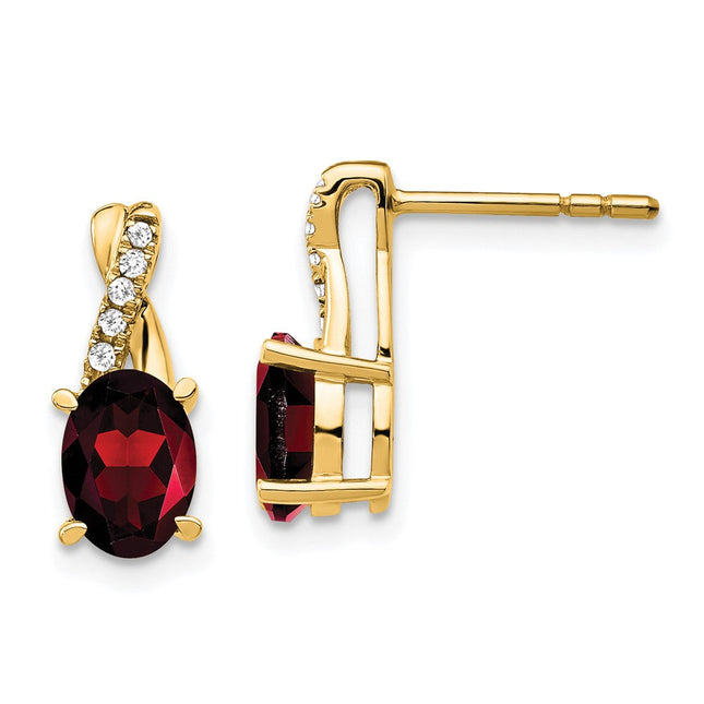 14k White Gold Garnet and Diamond Earrings, 13.6 x 5.25mm
