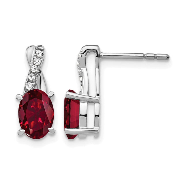 14k White Gold Ruby and Diamond Earrings, 13.6 x 5.25mm