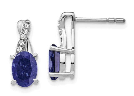 14k White Gold Sapphire and Diamond Earrings (Style EM4235-SA-006-WA)