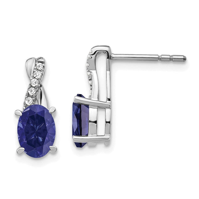 14k White Gold Sapphire and Diamond Earrings, 13.6 x 5.25mm