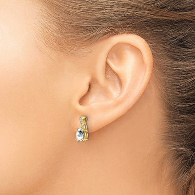 14K White Topaz and Diamond Earrings, 13.6 x 5.25mm