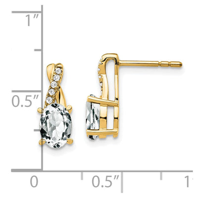14K White Topaz and Diamond Earrings, 13.6 x 5.25mm