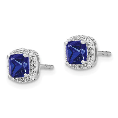 14K White Gold Cushion Sapphire and Diamond Halo Earrings