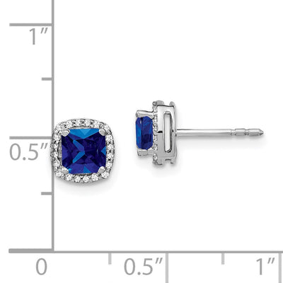 14K White Gold Cushion Sapphire and Diamond Halo Earrings