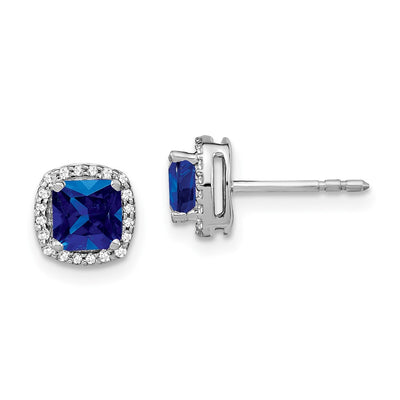 14K White Gold Cushion Sapphire and Diamond Halo Earrings