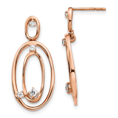 14K Rose Gold Diamond Oval Dangle Earrings