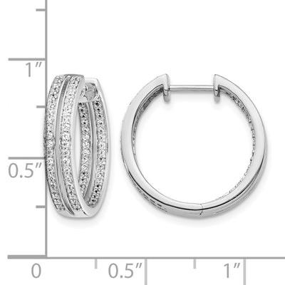 14K White Gold Diamond In/Out Hinged Hoop Earrings, 18 x 20mm