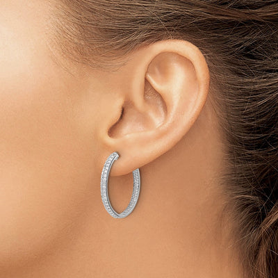 14K White Gold Diamond In/Out Hinged Hoop Earrings, 26 x 27mm