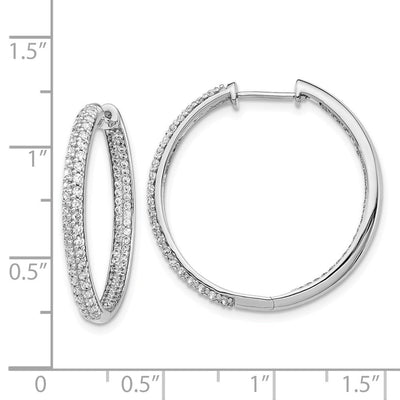 14K White Gold Diamond In/Out Hinged Hoop Earrings, 26 x 27mm