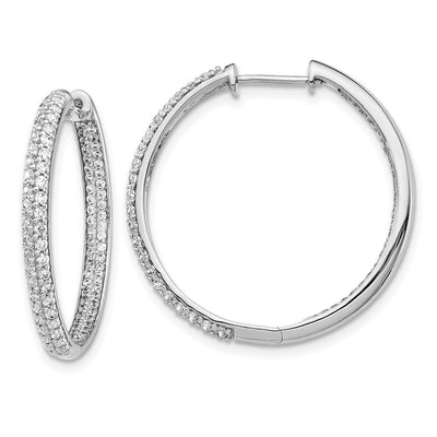 14K White Gold Diamond In/Out Hinged Hoop Earrings, 26 x 27mm