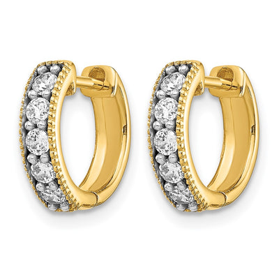 14K Yellow Gold Diamond Milgrain Hinged Hoop Earrings, 11 x 3.5mm