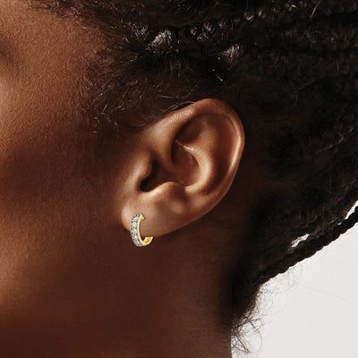 14K Yellow Gold Diamond Milgrain Hinged Hoop Earrings, 11 x 3.5mm