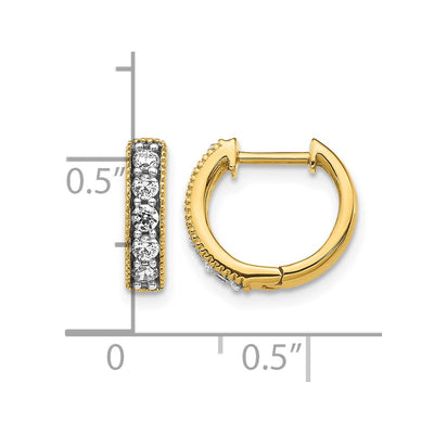 14K Yellow Gold Diamond Milgrain Hinged Hoop Earrings, 11 x 3.5mm