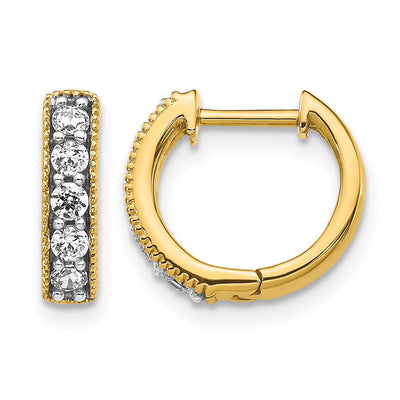 14K Yellow Gold Diamond Milgrain Hinged Hoop Earrings, 11 x 3.5mm