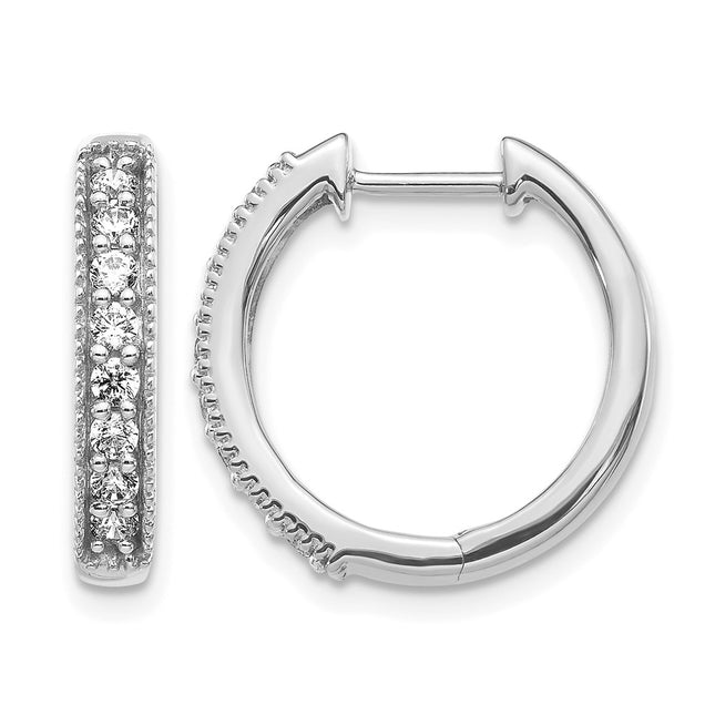 14k White Gold Diamond Milgrain Hinged Hoop Earrings, 16 x 3.75mm