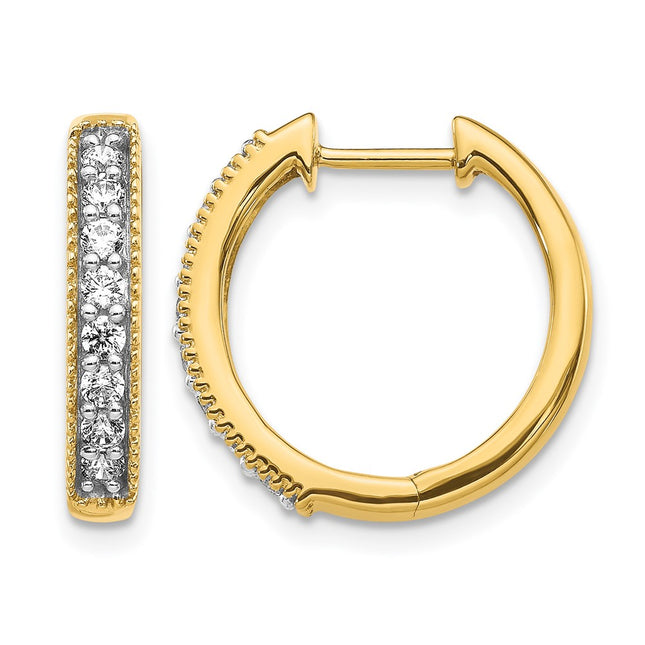 14k Yellow Gold Diamond Milgrain Hinged Hoop Earrings, 16 x 3.75mm