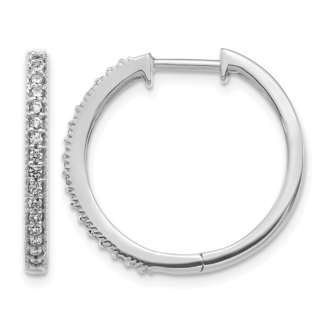 14k White Gold Diamond Milgrain Hinged Hoop Earrings, 20 x 22mm