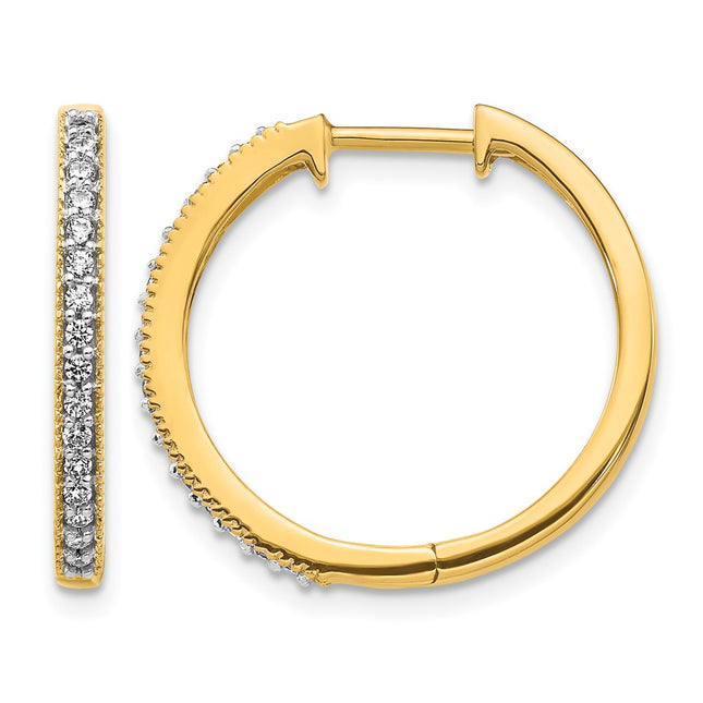 14k Yellow Gold Diamond Milgrain Hinged Hoop Earrings, 20 x 22mm