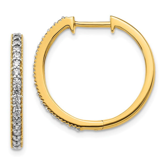 14k Yellow Gold Diamond Milgrain Hinged Hoop Earrings, 20 x 21mm