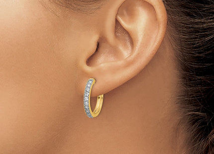 14K yellow gold diamond hoop earrings, another view