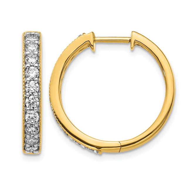 14k Yellow Gold Diamond Milgrain Hinged Hoop Earrings, 21 x 21mm