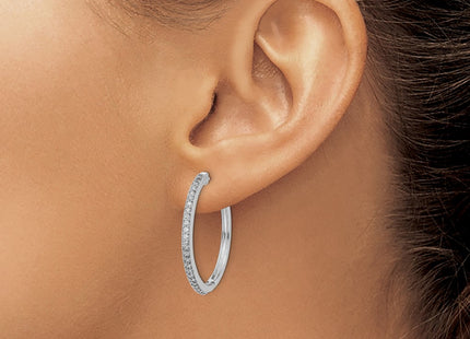 14K white gold diamond hoop earrings, another view