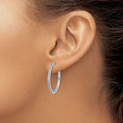 14K White Gold Diamond Milgrain Hinged Hoop Earrings, 29 x 29mm
