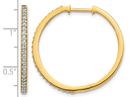 14K yellow gold diamond hoop earrings, further view