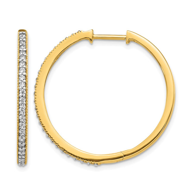 14k Yellow Gold Diamond Milgrain Hinged Hoop Earrings, 29 x 29mm
