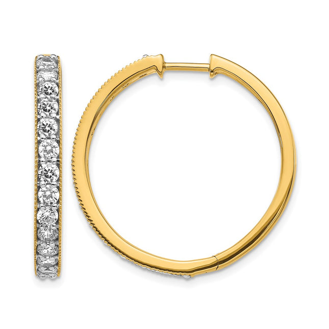 14k Yellow Gold Diamond Milgrain Hinged Hoop Earrings, 30 x 29mm