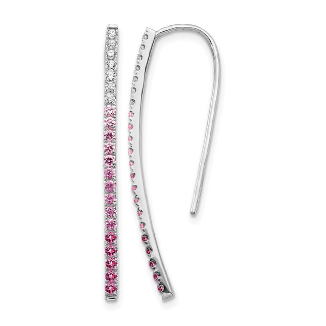 14k White Gold Diamond and Pink Sapphire Earrings, 35 x 1mm