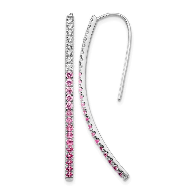 14k White Gold Diamond and Pink Sapphire Earrings, 44 x 2mm
