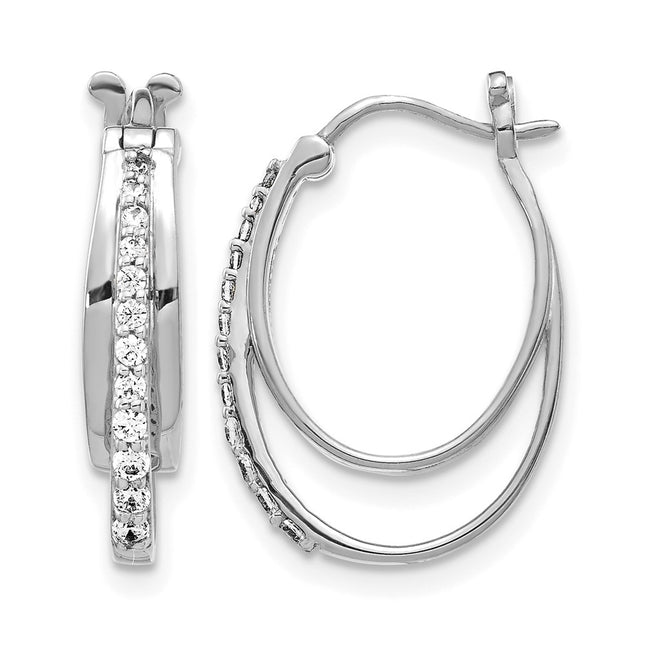 14k White Gold Diamond Hoop Earrings, 20 x 4mm