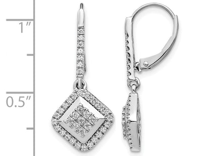 14K white gold diamond drop earrings, further view